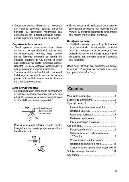 Sony CFD-S07CP - CFD-S07CP Istruzioni per l'uso Rumeno