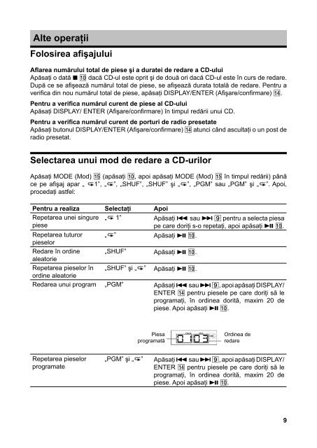 Sony CFD-S07CP - CFD-S07CP Istruzioni per l'uso Rumeno