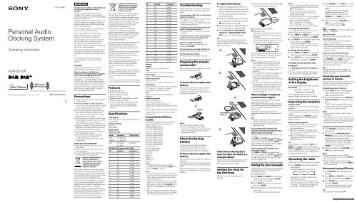 Sony XDR-DS12iP - XDR-DS12IP Istruzioni per l'uso Inglese