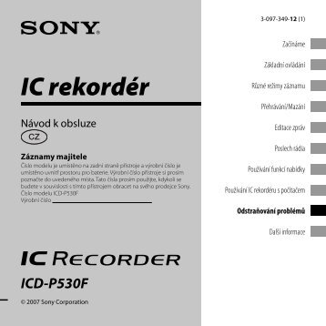 Sony ICD-P530F - ICD-P530F Istruzioni per l'uso Ceco