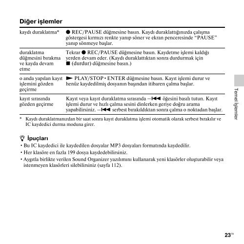 Sony ICD-PX312 - ICD-PX312 Istruzioni per l'uso Turco