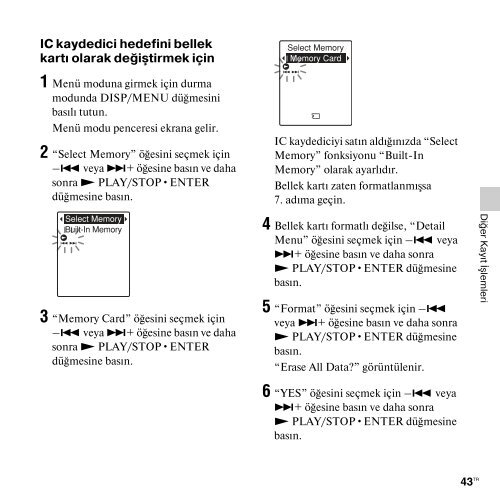 Sony ICD-PX312 - ICD-PX312 Istruzioni per l'uso Turco