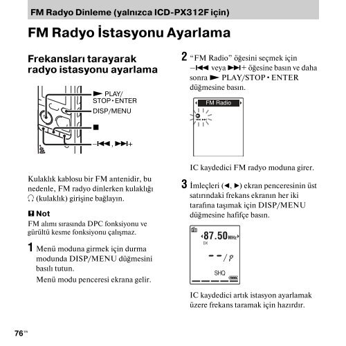 Sony ICD-PX312 - ICD-PX312 Istruzioni per l'uso Turco