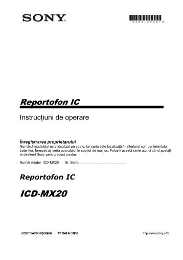 Sony ICD-MX20 - ICD-MX20 Istruzioni per l'uso Rumeno
