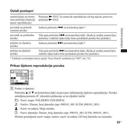 Sony ICD-UX300 - ICD-UX300 Istruzioni per l'uso Croato