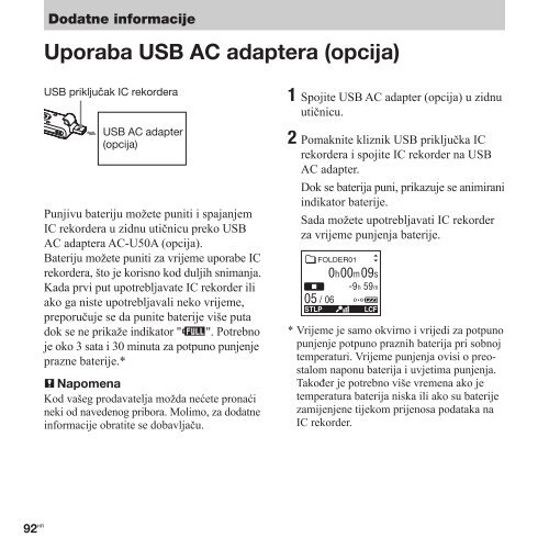 Sony ICD-UX300 - ICD-UX300 Istruzioni per l'uso Croato