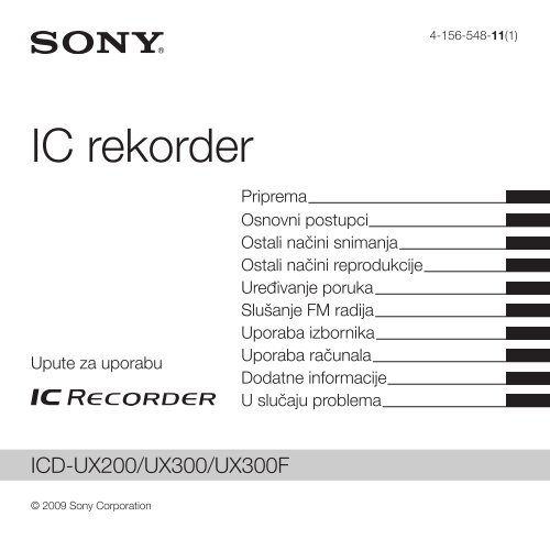 Sony ICD-UX300 - ICD-UX300 Istruzioni per l'uso Croato