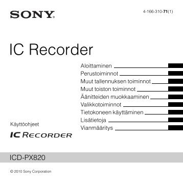 Sony ICD-PX820 - ICD-PX820 Istruzioni per l'uso Finlandese