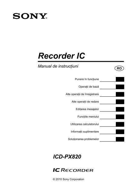 Sony ICD-PX820 - ICD-PX820 Istruzioni per l'uso Rumeno
