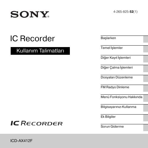 Sony ICD-AX412F - ICD-AX412F Istruzioni per l'uso Turco