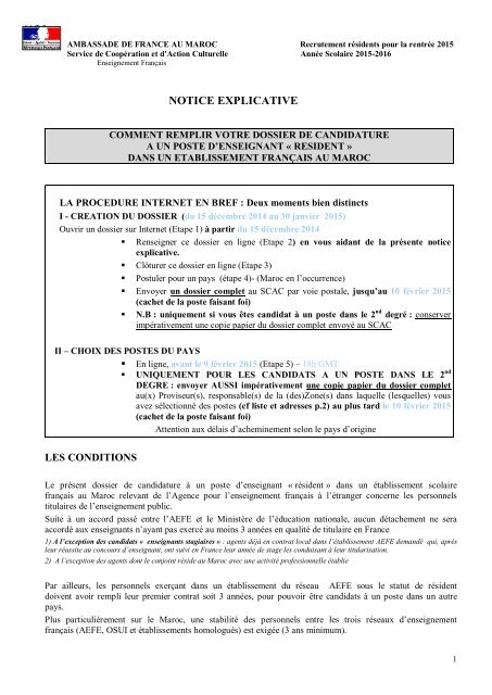 NOTICE EXPLICATIVE LES CONDITIONS