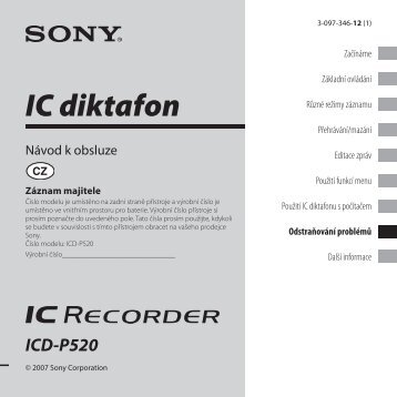 Sony ICD-P520 - ICD-P520 Istruzioni per l'uso Ceco