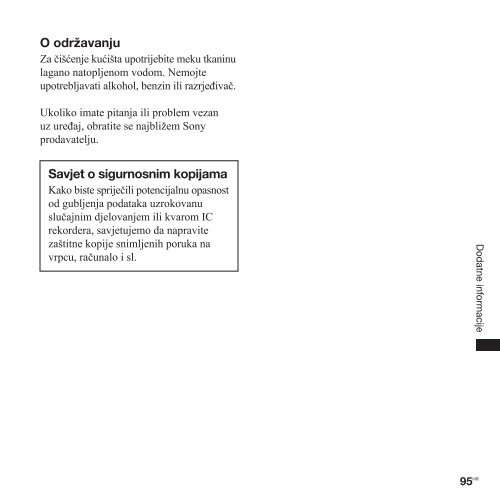 Sony ICD-UX300F - ICD-UX300F Istruzioni per l'uso Croato