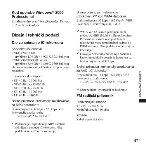Sony ICD-UX300F - ICD-UX300F Istruzioni per l'uso Croato