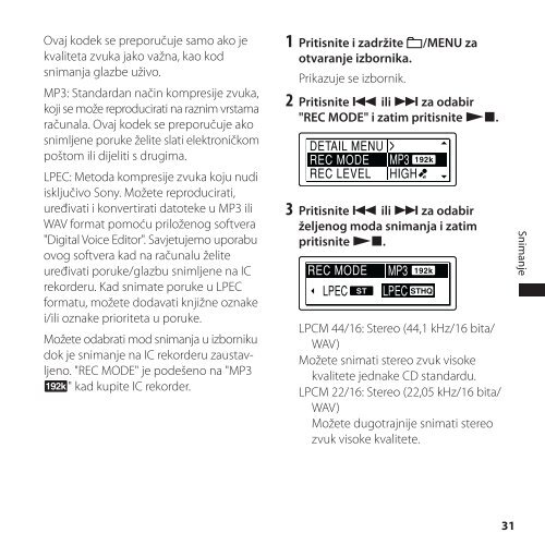 Sony ICD-SX850 - ICD-SX850 Istruzioni per l'uso Croato