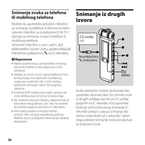 Sony ICD-SX850 - ICD-SX850 Istruzioni per l'uso Serbo