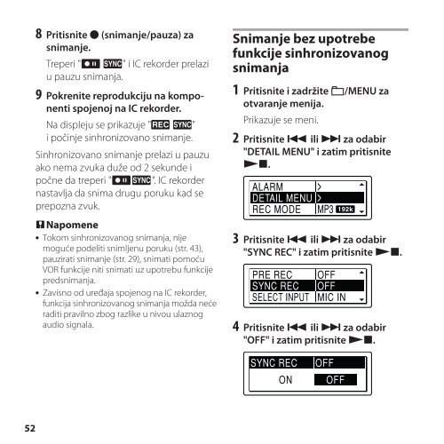 Sony ICD-SX850 - ICD-SX850 Istruzioni per l'uso Serbo