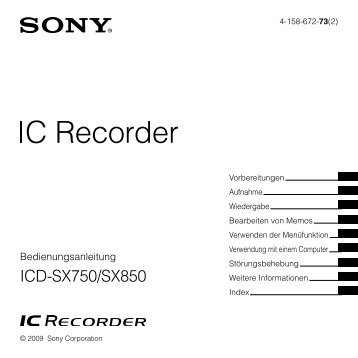 Sony ICD-SX850 - ICD-SX850 Istruzioni per l'uso Tedesco