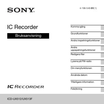 Sony ICD-UX512 - ICD-UX512 Istruzioni per l'uso Svedese