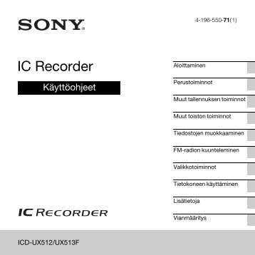 Sony ICD-UX512 - ICD-UX512 Istruzioni per l'uso Finlandese