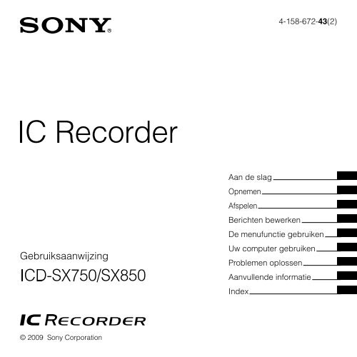 Sony ICD-SX750 - ICD-SX750 Istruzioni per l'uso Olandese