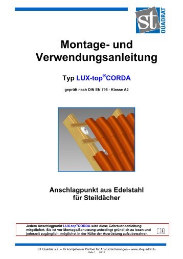 Typ LUX-top CORDA Anschlagpunkt aus Edelstahl für ... - Isotosi