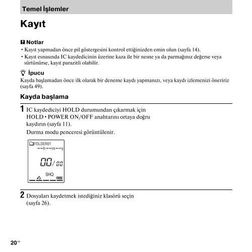 Sony ICD-PX312M - ICD-PX312M Istruzioni per l'uso Turco