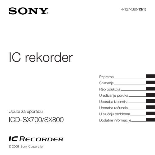 Sony ICD-SX800 - ICD-SX800 Istruzioni per l'uso Croato