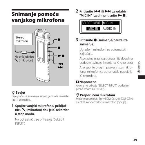 Sony ICD-SX800 - ICD-SX800 Istruzioni per l'uso Croato