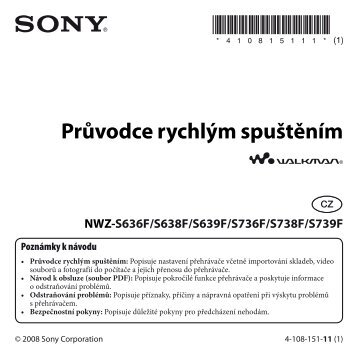 Sony NWZ-S739F - NWZ-S739F Istruzioni per l'uso Ceco