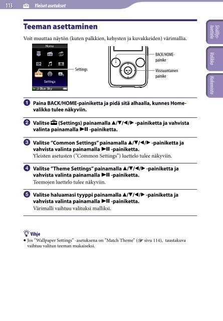 Sony NWZ-S739F - NWZ-S739F Istruzioni per l'uso Finlandese