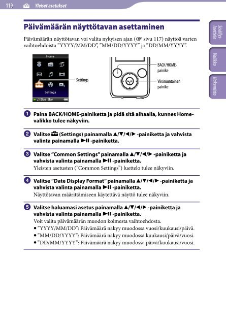 Sony NWZ-S739F - NWZ-S739F Istruzioni per l'uso Finlandese