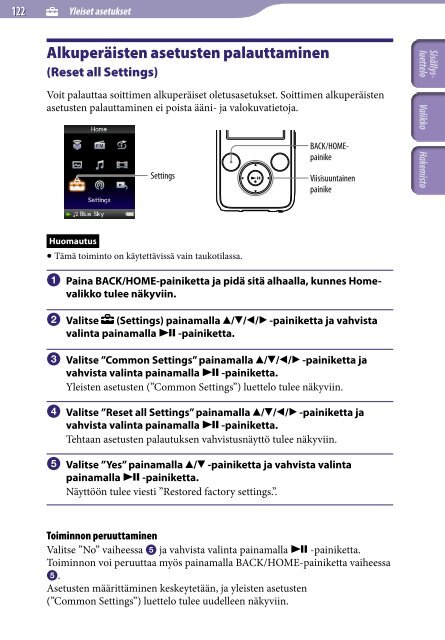 Sony NWZ-S739F - NWZ-S739F Istruzioni per l'uso Finlandese