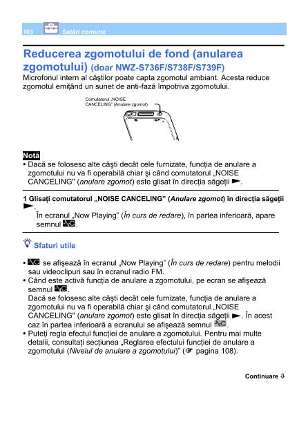 Sony NWZ-S739F - NWZ-S739F Istruzioni per l'uso Rumeno