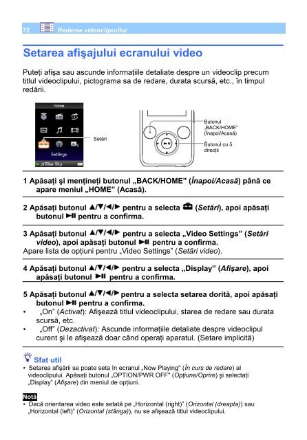 Sony NWZ-S739F - NWZ-S739F Istruzioni per l'uso Rumeno