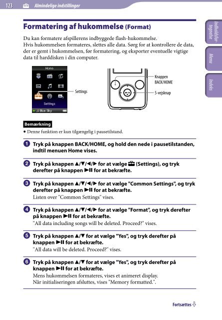 Sony NWZ-S739F - NWZ-S739F Istruzioni per l'uso Danese