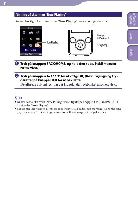 Sony NWZ-S739F - NWZ-S739F Istruzioni per l'uso Danese