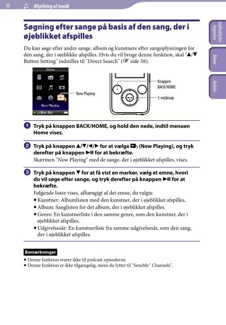 Sony NWZ-S739F - NWZ-S739F Istruzioni per l'uso Danese