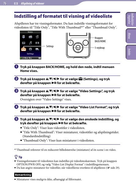 Sony NWZ-S739F - NWZ-S739F Istruzioni per l'uso Danese