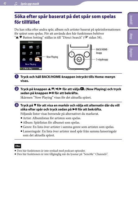 Sony NWZ-S739F - NWZ-S739F Istruzioni per l'uso Svedese