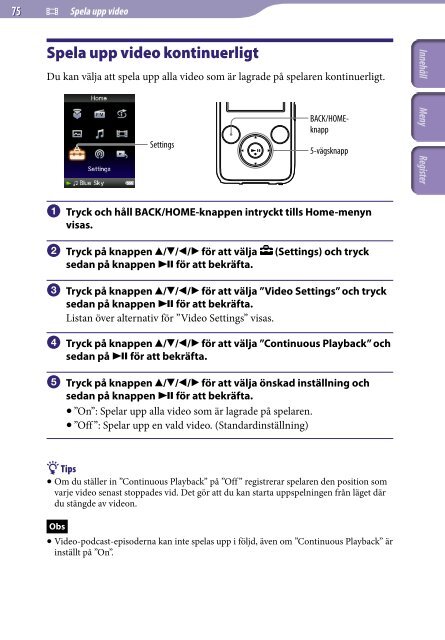 Sony NWZ-S739F - NWZ-S739F Istruzioni per l'uso Svedese