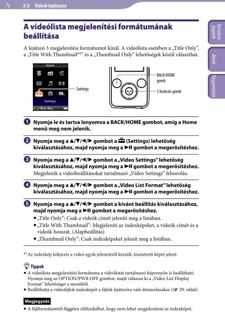 Sony NWZ-S739F - NWZ-S739F Istruzioni per l'uso Ungherese