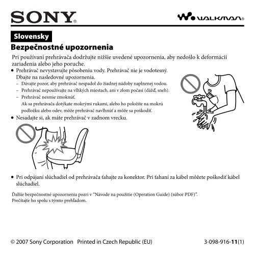 Sony NW-E013 - NW-E013 Istruzioni per l'uso Slovacco