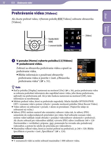 Sony NWZ-S545 - NWZ-S545 Istruzioni per l'uso Slovacco