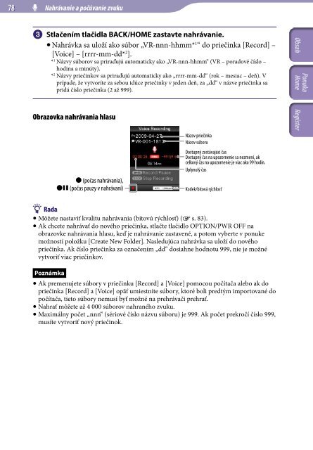 Sony NWZ-S545 - NWZ-S545 Istruzioni per l'uso Slovacco