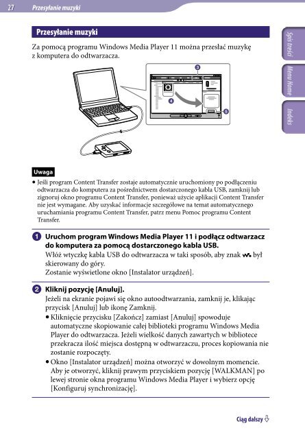 Sony NWZ-A846 - NWZ-A846 Istruzioni per l'uso Polacco