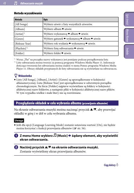 Sony NWZ-A846 - NWZ-A846 Istruzioni per l'uso Polacco