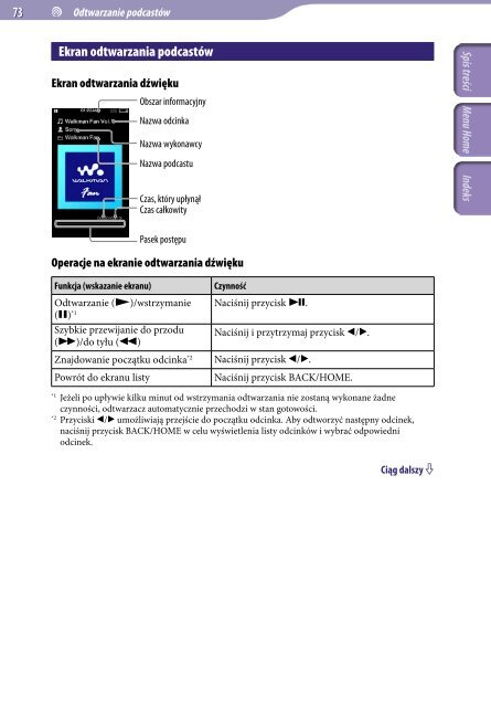 Sony NWZ-A846 - NWZ-A846 Istruzioni per l'uso Polacco