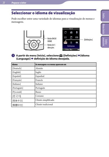 Sony NWZ-S545 - NWZ-S545 Istruzioni per l'uso Portoghese