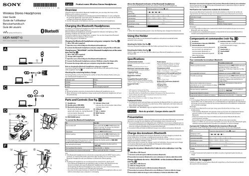 Sony NWZ-S773BT - NWZ-S773BT Istruzioni per l'uso Francese